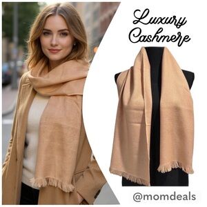 100% Cashmere Pashmina Short Scarf Twill Weave Design Caramel Eyelash Fringe NTW